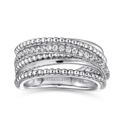 Outlet Gabriel & Co. 925 Sterling Silver Layered Bujukan Beaded White Sapphire Ring