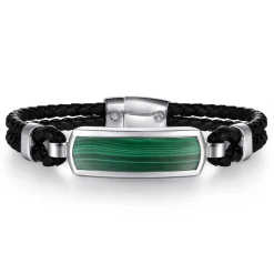 Outlet Gabriel & Co. 925 Sterling Silver Leather with Malachite ID Bracelet
