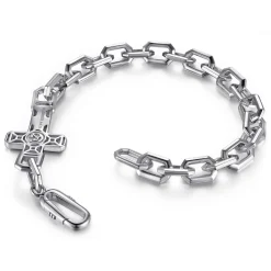 Discount Gabriel & Co. 925 Sterling Silver Men's Mix Faceted Link Chain Bracelet with Cross