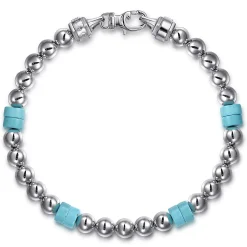 Online Gabriel & Co. 925 Sterling Silver 6mm ball and Turquoise Cylinder Beaded Bracelet