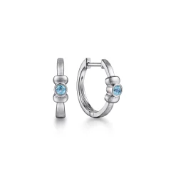New Gabriel & Co. Sterling Silver 15mm Blue Topaz Huggies