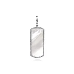 Hot Gabriel & Co. 925 Sterling Silver 35mm Bujukan Dog Tag With Detachable Bail With Mother Of Pearl