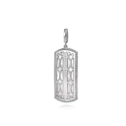 Hot Gabriel & Co. 925 Sterling Silver 35mm Bujukan Dog Tag With Detachable Bail With Mother Of Pearl