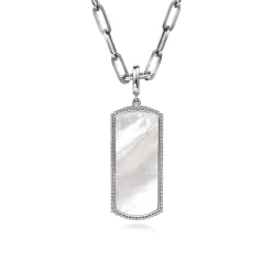 Hot Gabriel & Co. 925 Sterling Silver 35mm Bujukan Dog Tag With Detachable Bail With Mother Of Pearl