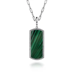 New Gabriel & Co. 925 Sterling Silver 35mm Bujukan Dog Tag With Detachable Bail With Malachite