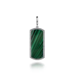 New Gabriel & Co. 925 Sterling Silver 35mm Bujukan Dog Tag With Detachable Bail With Malachite