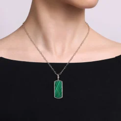 New Gabriel & Co. 925 Sterling Silver 35mm Bujukan Dog Tag With Detachable Bail With Malachite