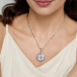 Online Gabriel & Co. 925 Sterling Silver 20mm Bujukan White Sapphire Compass Mother of Pearl Medallion Pendant With Detachable Bail