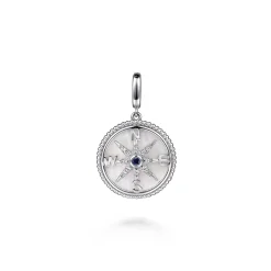Online Gabriel & Co. 925 Sterling Silver 20mm Bujukan White Sapphire Compass Mother of Pearl Medallion Pendant With Detachable Bail