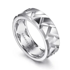 Online Gabriel & Co. 925 Sterling Silver 8mm Herringbone Mens Ring in High Polish