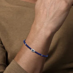 Best Gabriel & Co. 925 Sterling Silver 4mm Lapis and Sapphire Beaded Bracelet with Evil eye