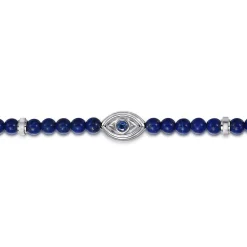 Best Gabriel & Co. 925 Sterling Silver 4mm Lapis and Sapphire Beaded Bracelet with Evil eye