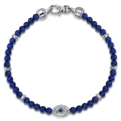 Best Gabriel & Co. 925 Sterling Silver 4mm Lapis and Sapphire Beaded Bracelet with Evil eye