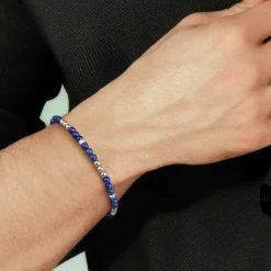 Outlet Gabriel & Co. 925 Sterling Silver 4mm Lapis Beaded and 4mm Silver Ball Bracelet