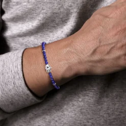 New Gabriel & Co. 925 Sterling Silver 4mm Lapis Mens Bracelet with Black Spinel Hamsa