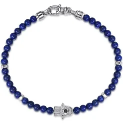 New Gabriel & Co. 925 Sterling Silver 4mm Lapis Mens Bracelet with Black Spinel Hamsa
