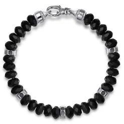 Outlet Gabriel & Co. 925 Sterling Silver 8mm Matte Faceted Flat Round Onyx Beaded Bracelet