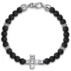Online Gabriel & Co. 925 Sterling Silver 6mm Matte Onyx Beaded Bracelet with Square Cross