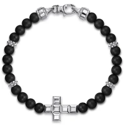 Online Gabriel & Co. 925 Sterling Silver 6mm Matte Onyx Beaded Bracelet with Square Cross