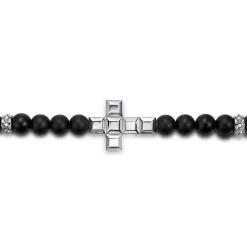 Online Gabriel & Co. 925 Sterling Silver 6mm Matte Onyx Beaded Bracelet with Square Cross