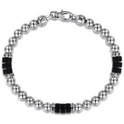 Sale Gabriel & Co. 925 Sterling Silver 6mm Silver Ball and Onyx Cylinder Beaded Bracelet