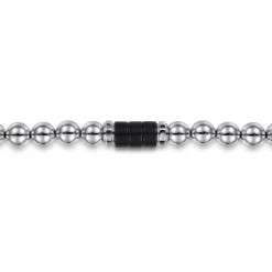 Sale Gabriel & Co. 925 Sterling Silver 6mm Silver Ball and Onyx Cylinder Beaded Bracelet