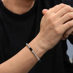 Sale Gabriel & Co. 925 Sterling Silver 6mm Silver Ball and Onyx Cylinder Beaded Bracelet