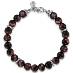 Gabriel & Co. 925 Sterling Silver 8mm Tiger Eye Beaded Bracelet