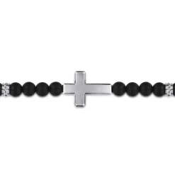 Clearance Gabriel & Co. 925 Sterling Silver 6mm Titanium Beaded Bracelet with Cross