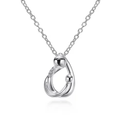 Hot Gabriel & Co. 925 Sterling Silver Mother and Child Pendant Necklace with Diamonds