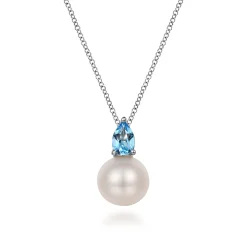 Outlet Gabriel & Co. 925 Sterling Silver Mother of Pearl and Blue Topaz Pendant Necklace
