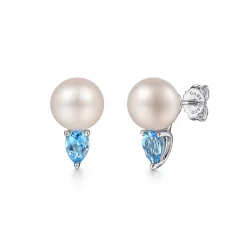 Online Gabriel & Co. Sterling Silver Mother of Pearl and Blue Topaz Stud Earrings