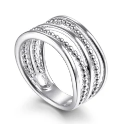 Sale Gabriel & Co. 925 Sterling Silver Multi Row Bujukan Bead Curved Wide Band Ring