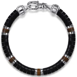 New Gabriel & Co. 925 Sterling Silver Onyx and Tiger Eye Cylinder Beaded Bracelet