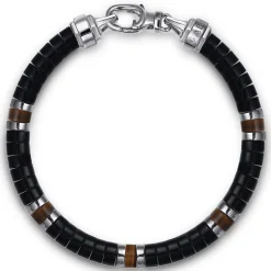 Clearance Gabriel & Co. 925 Sterling Silver Onyx and Tiger Eye Cylinder Beaded Bracelet