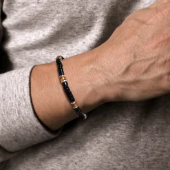 Clearance Gabriel & Co. 925 Sterling Silver Onyx and Tiger Eye Cylinder Beaded Bracelet