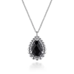 Gabriel & Co. 925 Sterling Silver Onyx Bujukan Teardrop Necklace With Pattern