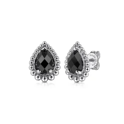 Gabriel & Co. 925 Sterling Silver Onyx Bujukan Pear Shape Stud Earrings With Pattern