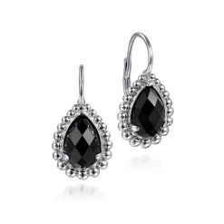 Hot Gabriel & Co. 925 Sterling Silver Onyx Bujukan Pear Shape Leverback Earrings With Pattern