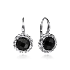 New Gabriel & Co. 925 Sterling Silver Onyx Bujukan Round Shape Leverback Earrings With Pattern