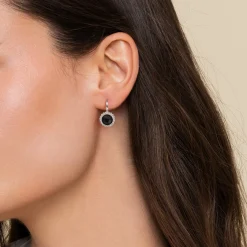 New Gabriel & Co. 925 Sterling Silver Onyx Bujukan Round Shape Leverback Earrings With Pattern