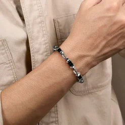 New Gabriel & Co. 925 Sterling Silver Onyx Cylinder Beaded Mens Bracelet