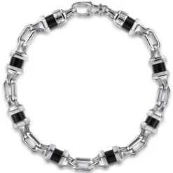 New Gabriel & Co. 925 Sterling Silver Onyx Cylinder Beaded Mens Bracelet