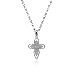 Sale Gabriel & Co. 925 Sterling Silver Openwork Diamond Cross Necklace