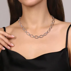 Hot Gabriel & Co. 925 Sterling Silver Oval Link Chain Necklace with Bujukan Connectors