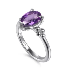 Hot Gabriel & Co. 925 Sterling Silver Pear Amethyst Bujukan Ring