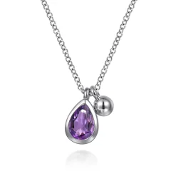 Sale Gabriel & Co. 925 Sterling Silver Pear Amethyst Bujukan Pendant Necklace
