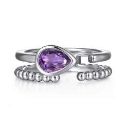 Hot Gabriel & Co. 925 Sterling Silver Pear Amethyst Bujukan Open Ring