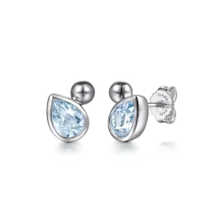 New Gabriel & Co. 925 Sterling Silver Pear Aquamarine Bujukan Stud Earrings