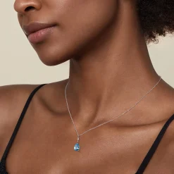 Sale Gabriel & Co. 925 Sterling Silver Pear Blue Topaz Bujukan Pendant Necklace